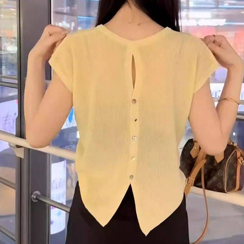 品牌正品女装衣服断码特价清仓 不退换-黄色冰丝镂空针织开衫女
