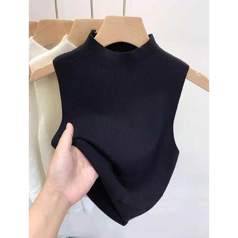 【品牌正品女装新品超级秒杀 不接受退换】黑色半高领针织背心女