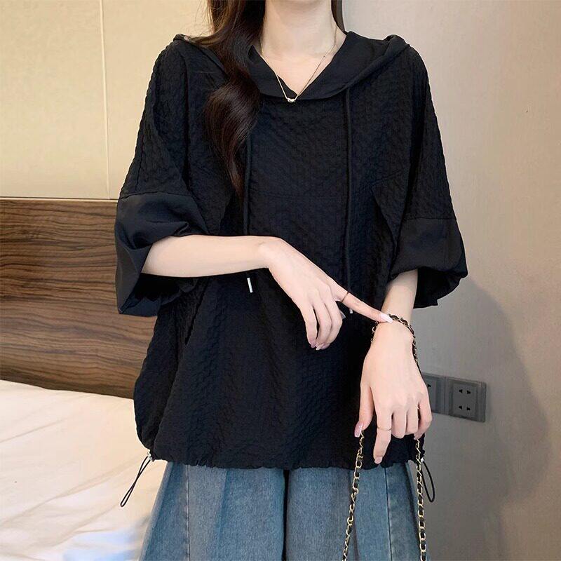 品牌折扣正品女装断码清仓特价不能退换大码慵懒风连帽短袖T恤