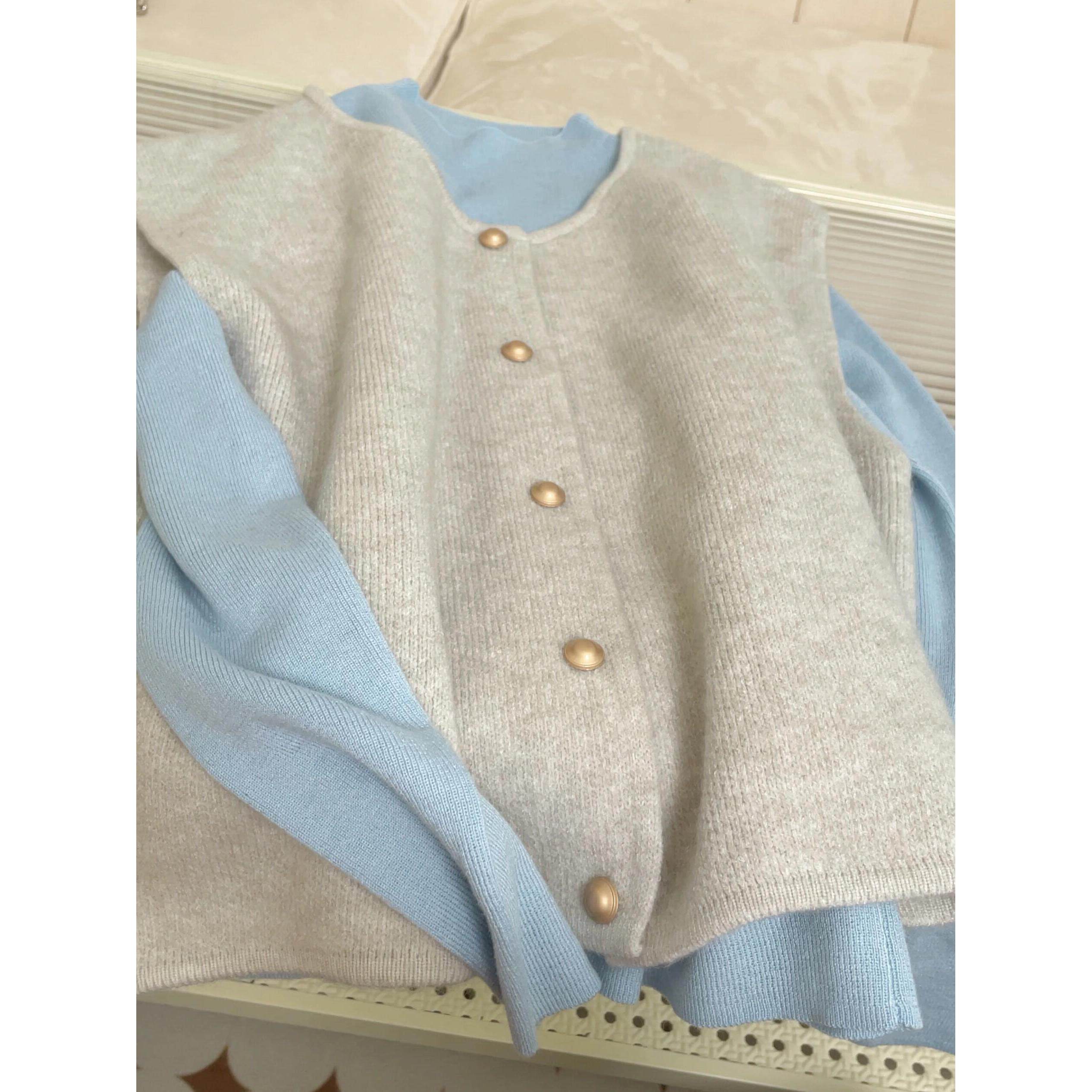 品牌正品女装衣服断码特价清仓 不退换-杏色单排扣针织马甲女秋季
