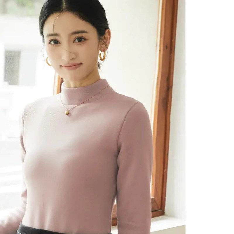 品牌折扣正品女装断码清仓特价不能退换粉色半高领打底衫女秋冬