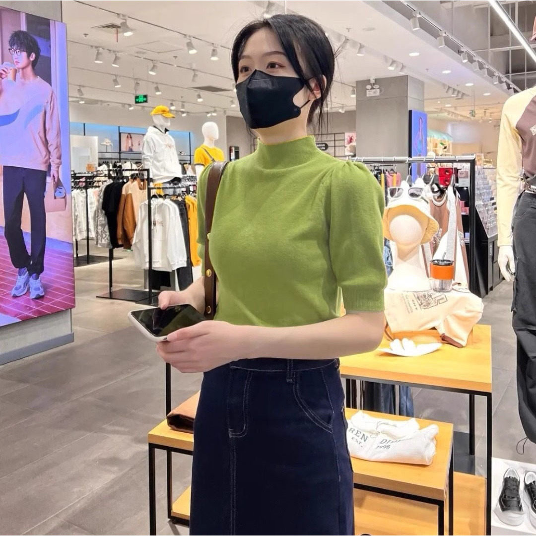 品牌折扣正品女装断码清仓特价不能退换半高领针织五分袖打底衫女