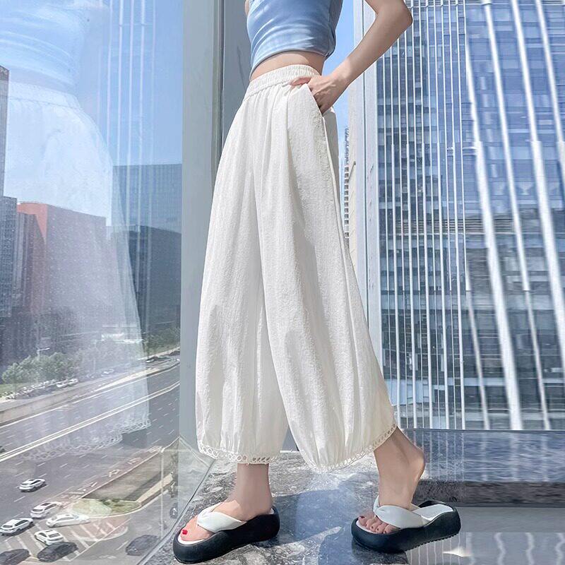 品牌折扣正品女装断码清仓特价不能退换白色冰丝棉麻阔腿裤子女夏