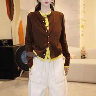 品牌折扣正品女装断码清仓特价不能退换焦糖色假两件针织衫女深秋
