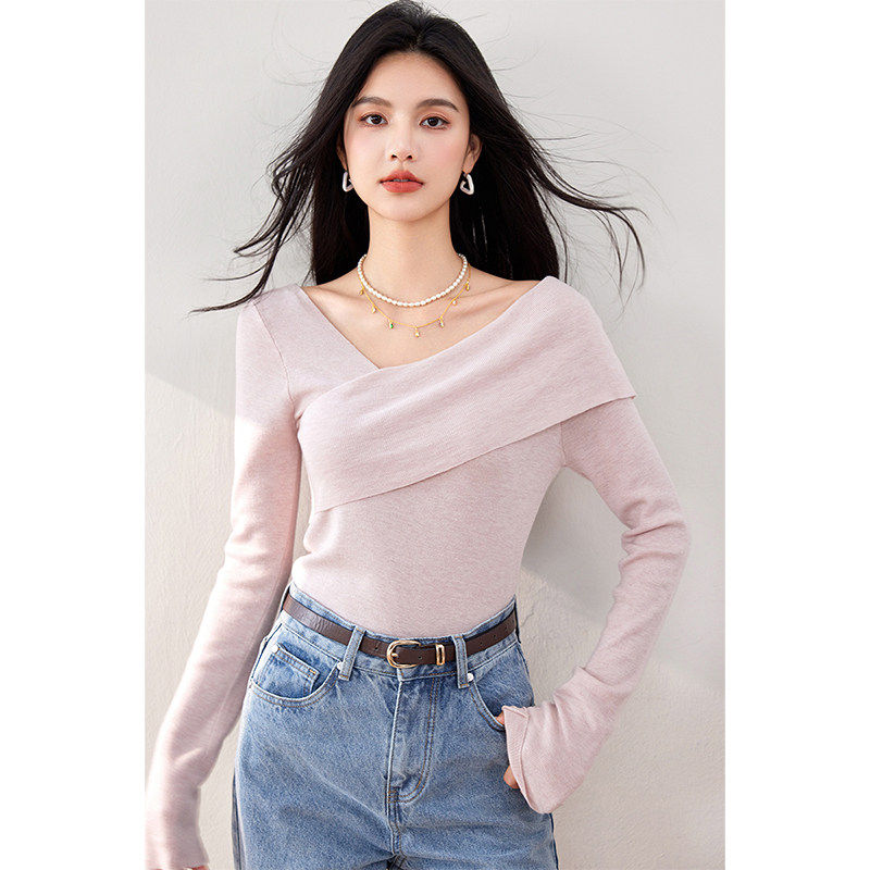 品牌正品女装衣服断码特价清仓 不退换-法式浅粉色针织衫女春秋新