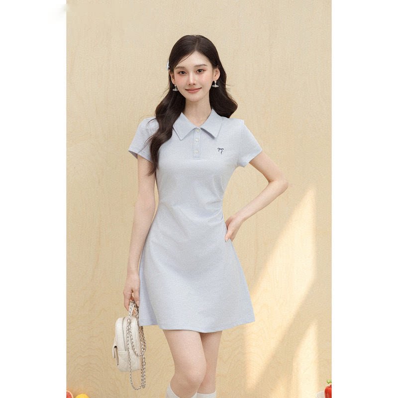 品牌折扣正品女装断码清仓特价不能退换韩版纯色polo领短袖连衣裙