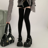 夜间教习室高个子长筒过膝袜女春秋款 黑色加长大腿袜jk袜子女秋季