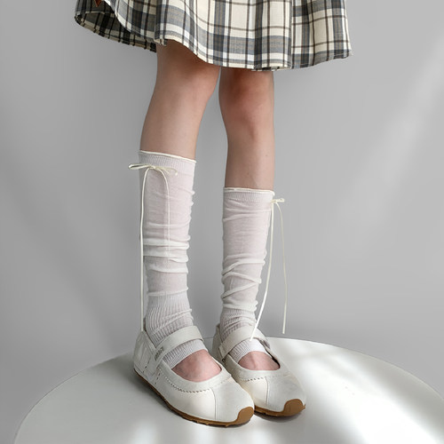 夜间教习室踩脚袜套女夏季薄款芭蕾风袜子堆堆袜丝带蝴蝶结腿套春