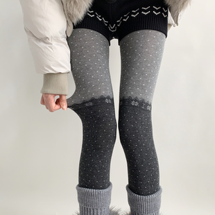 子 女韩系雪花波点袜子氛围感拼接打底裤 夜间教习室灰色连裤 袜春款