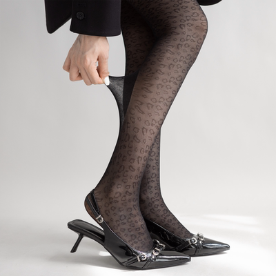 夜间教习室豹纹丝袜女夏薄款黑色提花御姐复古显瘦连裤袜性感黑丝