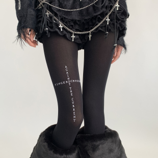 女字母十字印花袜子小众辣妹显瘦打底裤 夜间教习室黑色连裤 袜春款