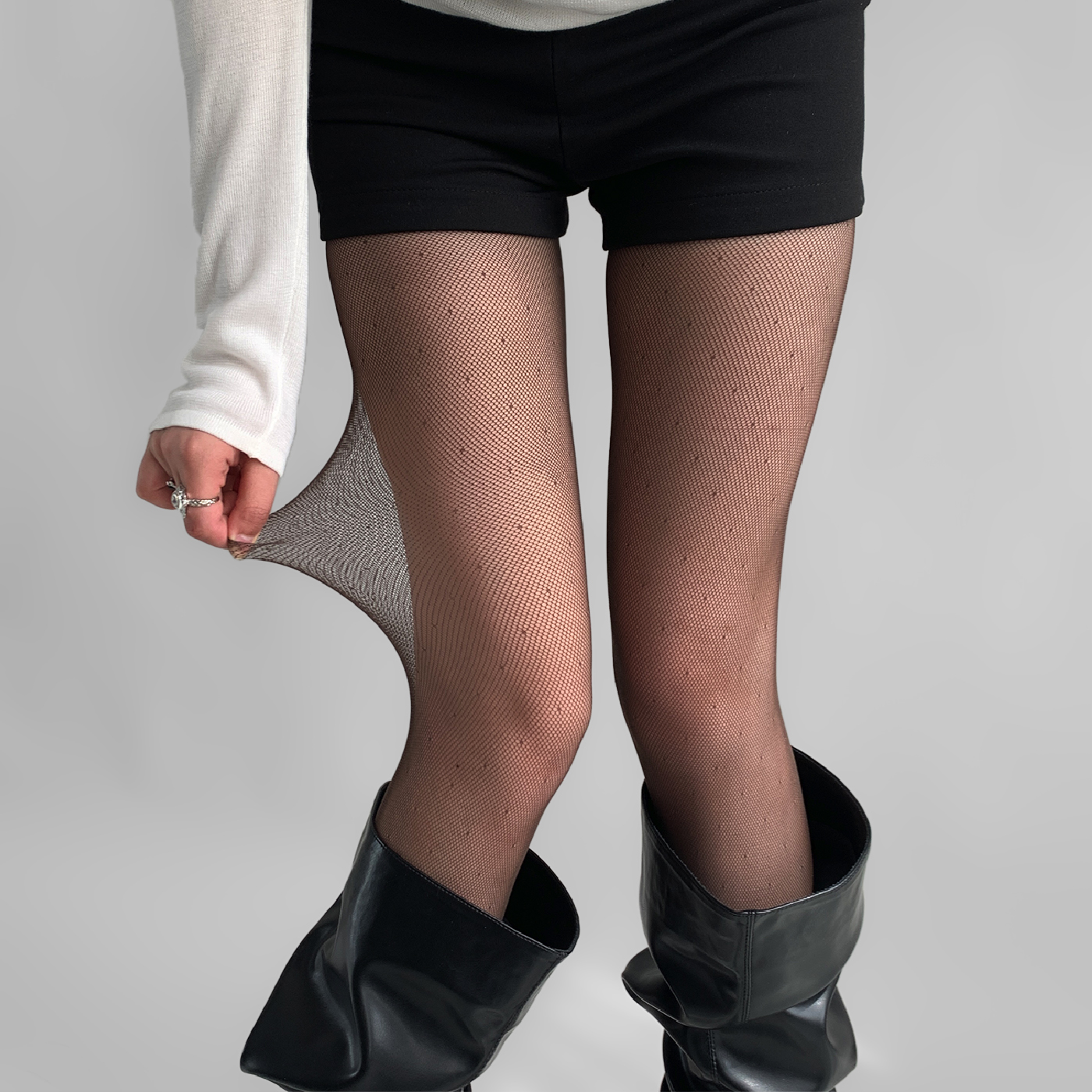 夜间教习室黑丝渔网袜女夏性感黑色丝袜蕾丝镂空网眼薄款圆点白丝