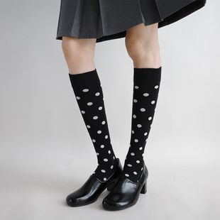 夜间教习室黑色小腿袜女春秋款学院风百搭波点中筒日系jK及膝袜子