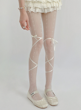 夜间教习室白色丝袜女春款纯欲防勾丝法式复古绑带白丝jk连裤袜子