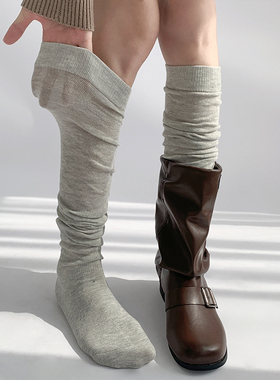 夜间教习室堆堆袜女秋长筒灰色jk小腿袜子女款春款靴袜白色中筒袜