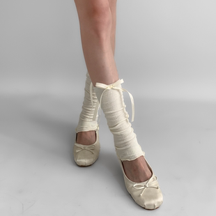 夜间教习室蝴蝶结袜套薄款 白色中筒袜子女春日系木耳边堆堆jk腿套
