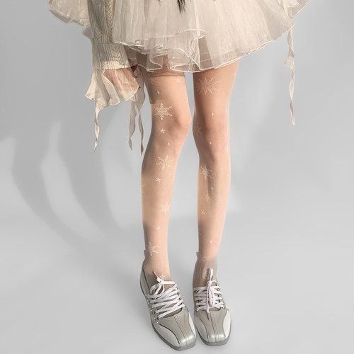 夜间教习室白色丝袜女夏季超薄0d雪花星星lolita连裤袜芭蕾风白丝