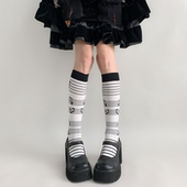 夜间教习室白色小腿袜女春秋款 lolita拼色袜子条纹音符个性 中筒袜