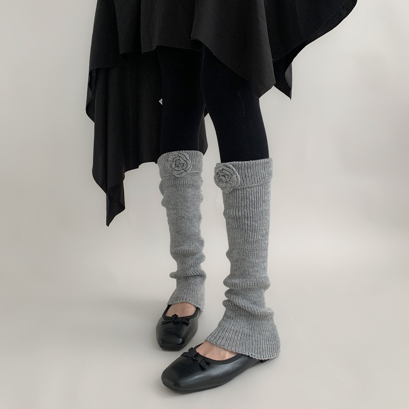 夜间教习室灰色袜套女秋冬芭蕾风花朵针织堆堆袜子复古翻边小腿套,女士内衣/男士内衣/家居服,中筒袜,淘宝优惠券,粉丝福利购,淘宝优惠卷