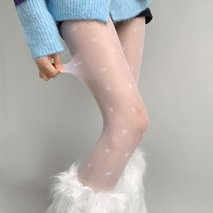 夜间教习室白色丝袜女秋冬薄款蝴蝶美肤袜菱格显瘦连裤袜纯欲白丝