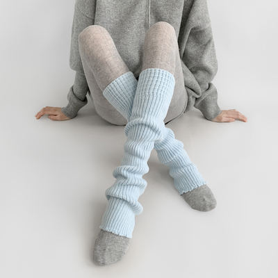 夜间教习室踩脚袜套女春秋款芭蕾风长筒堆堆袜子竖纹针织露趾腿套