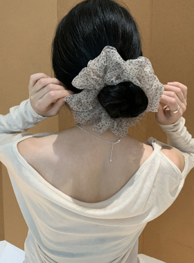 夜间教习室大肠发圈女高级感豹纹网纱蓬松头绳慵懒风百搭发饰发绳
