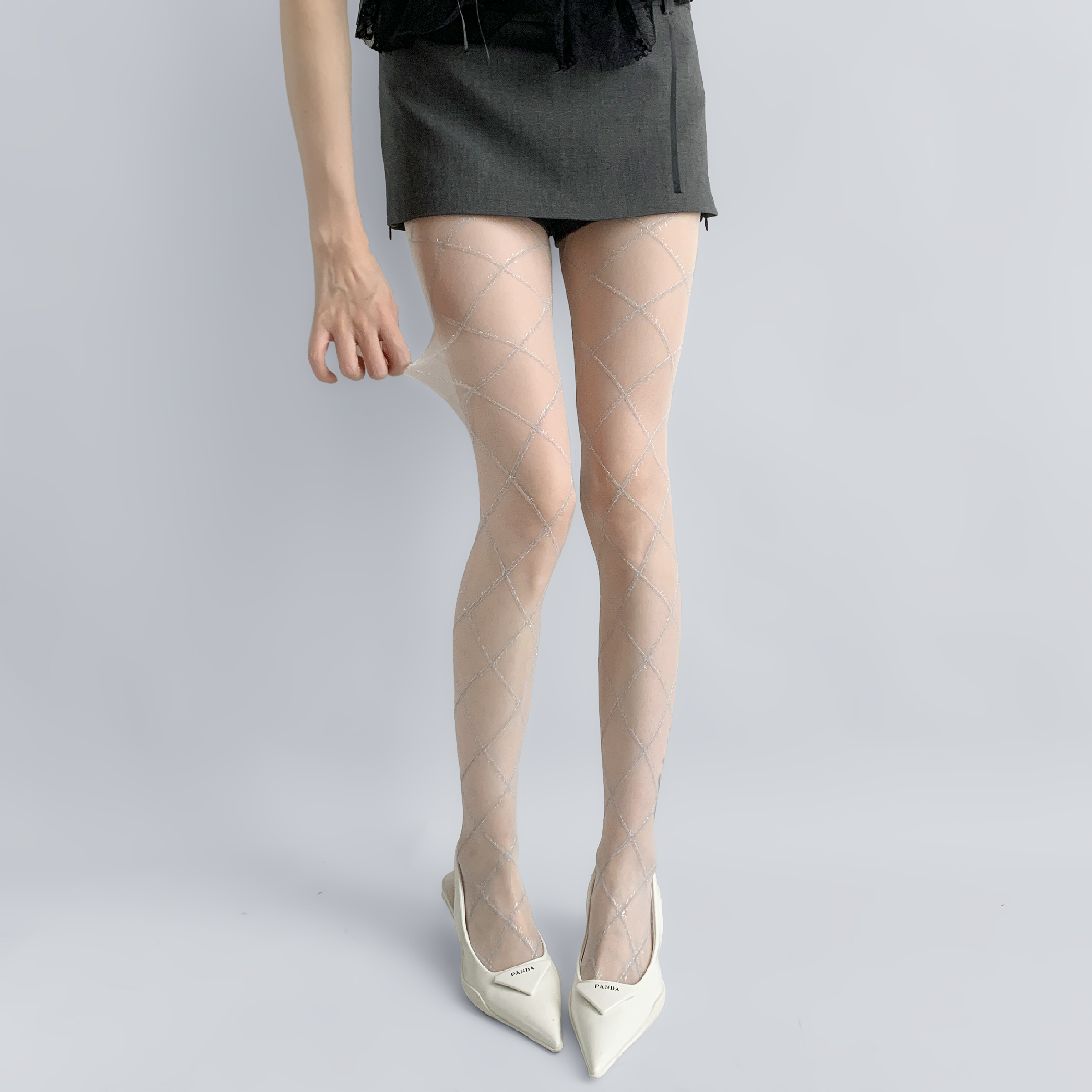 夜间教习室白色丝袜女夏薄款银丝交叉菱格纯欲美肤连裤袜性感黑丝