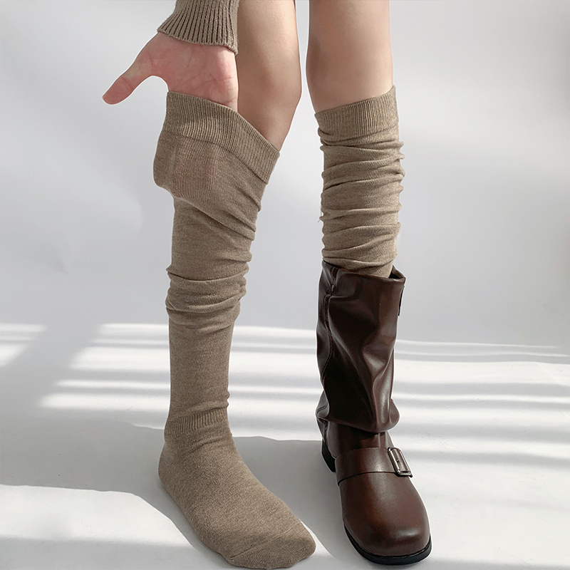 夜间教习室小腿袜女秋冬咖色中筒袜夏季薄款jk长筒堆堆袜子配靴子