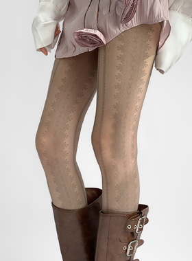 夜间教习室灰色蕾丝花纹丝袜女春秋薄款灰丝性感提花连裤袜lolita