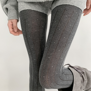 夜间教习室灰色连裤 配靴子 袜女复古波点显瘦竖条纹秋冬外穿打底裤