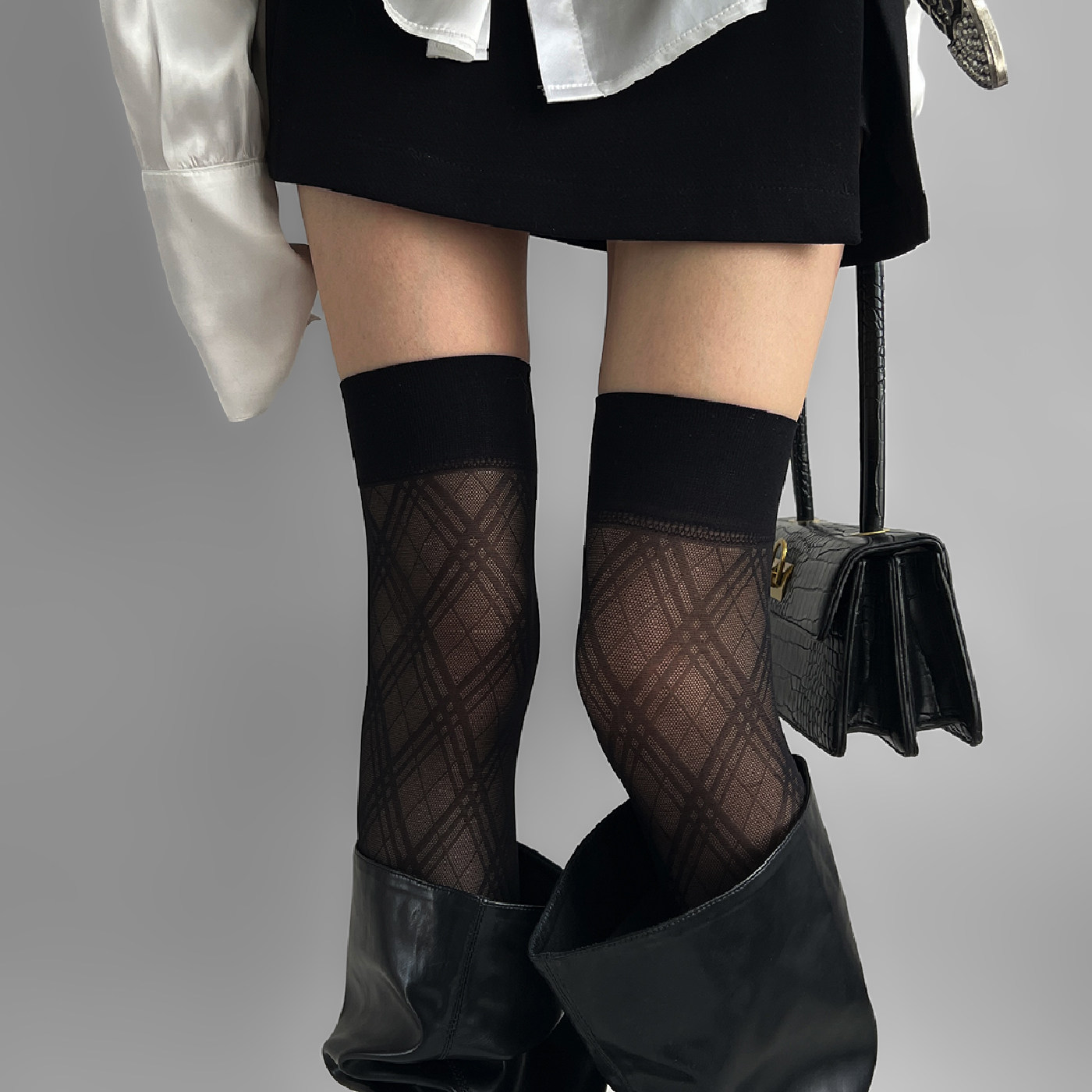 夜间教习室长筒丝袜薄款黑色菱格性感辣妹过膝袜子女夏季纯欲白丝,女士内衣/男士内衣/家居服,长筒袜,淘宝优惠券,粉丝福利购,淘宝优惠卷