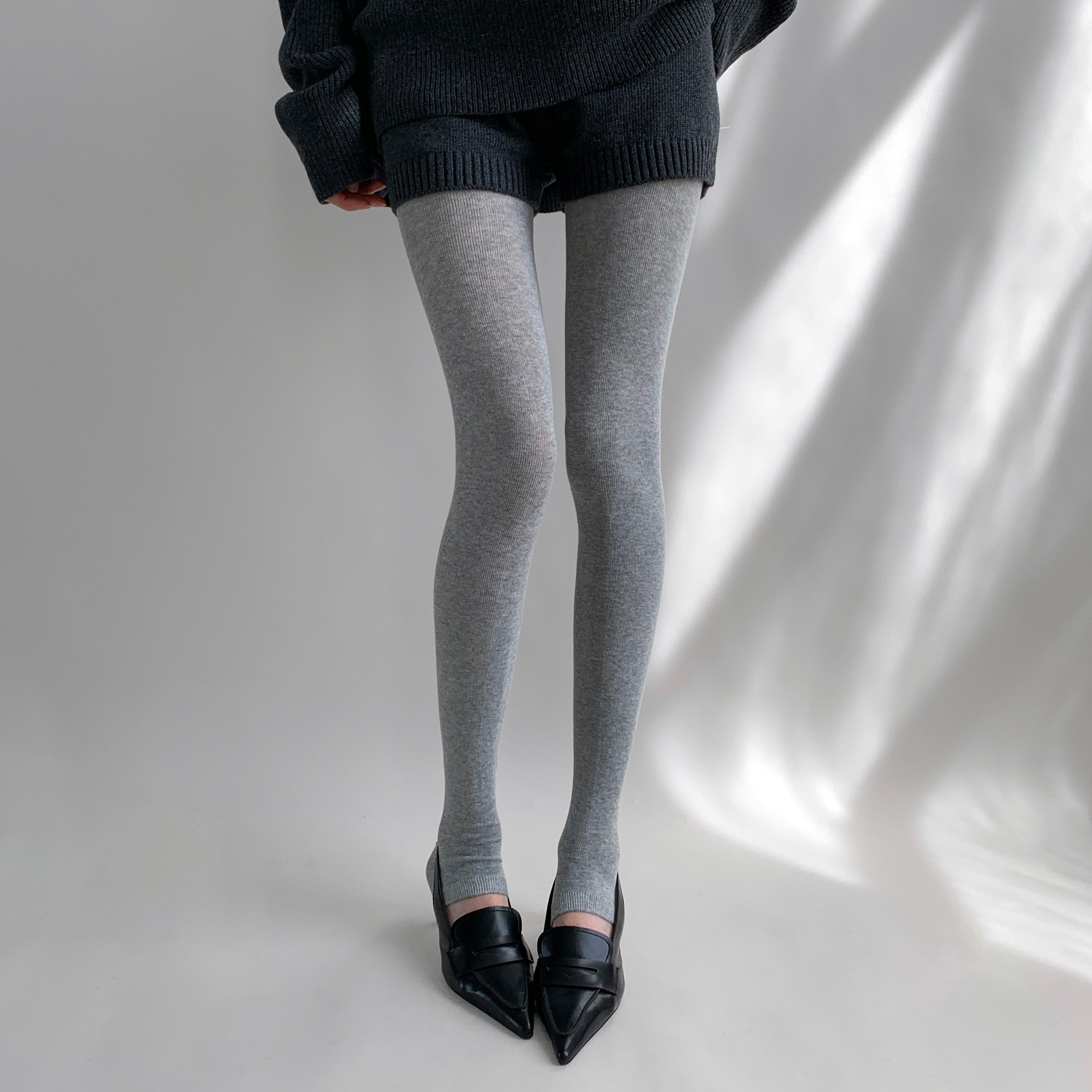 夜间教习室灰色打底裤女夏薄款踩脚外穿露趾裤袜显瘦百搭平纹袜子