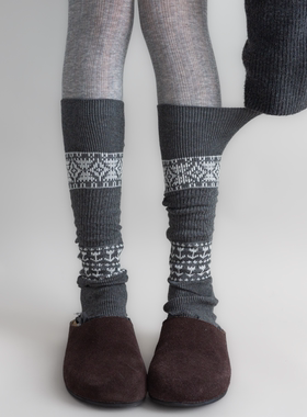 夜间教习室灰色袜套女夏薄款针织木耳边堆堆袜春秋撞色复古小腿套