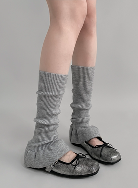 夜间教习室袜套女款春款芭蕾风少女花边小腿堆堆袜子喇叭灰色腿套