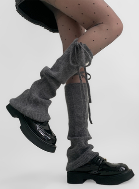 夜间教习室灰色袜套春秋毛绒堆堆袜秋冬蝴蝶结绑带中筒阔腿小腿套