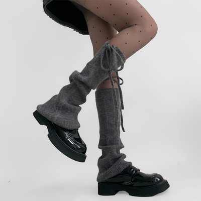 夜间教习室灰色袜套春秋毛绒堆堆袜秋冬蝴蝶结绑带中筒阔腿小腿套