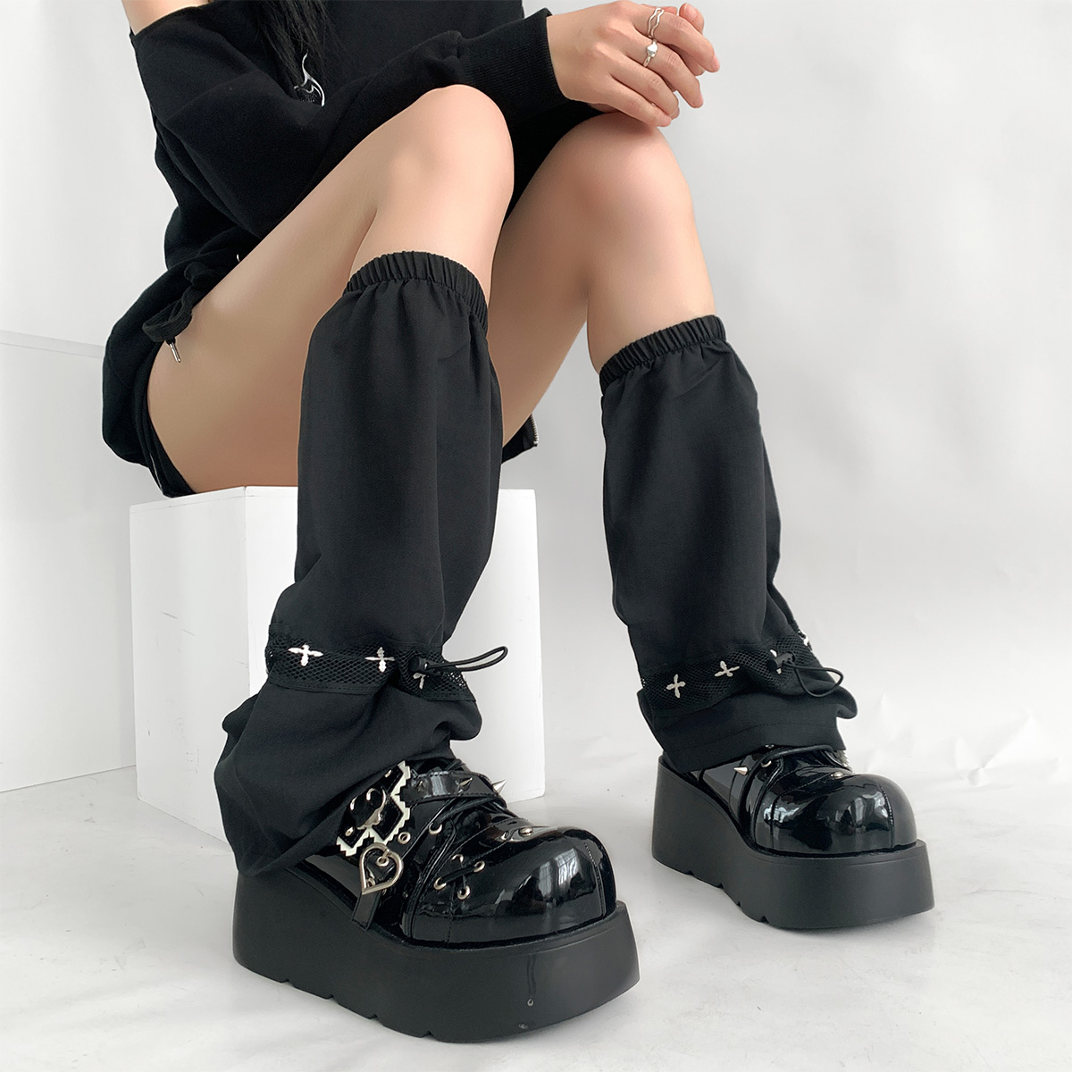 夜间教习室朋克风腿套女夏季暗黑亚文化y2k中筒堆堆袜套亚比袜子