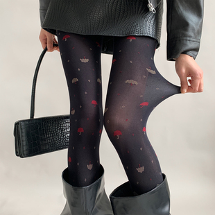 夜间教习室连裤 配靴子 袜女秋冬雨伞印花外穿袜子性感不掉档打底裤