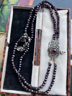 伦敦买回古董珠宝老矿石榴石项链德国巴伐利亚工艺,长度40+3cm