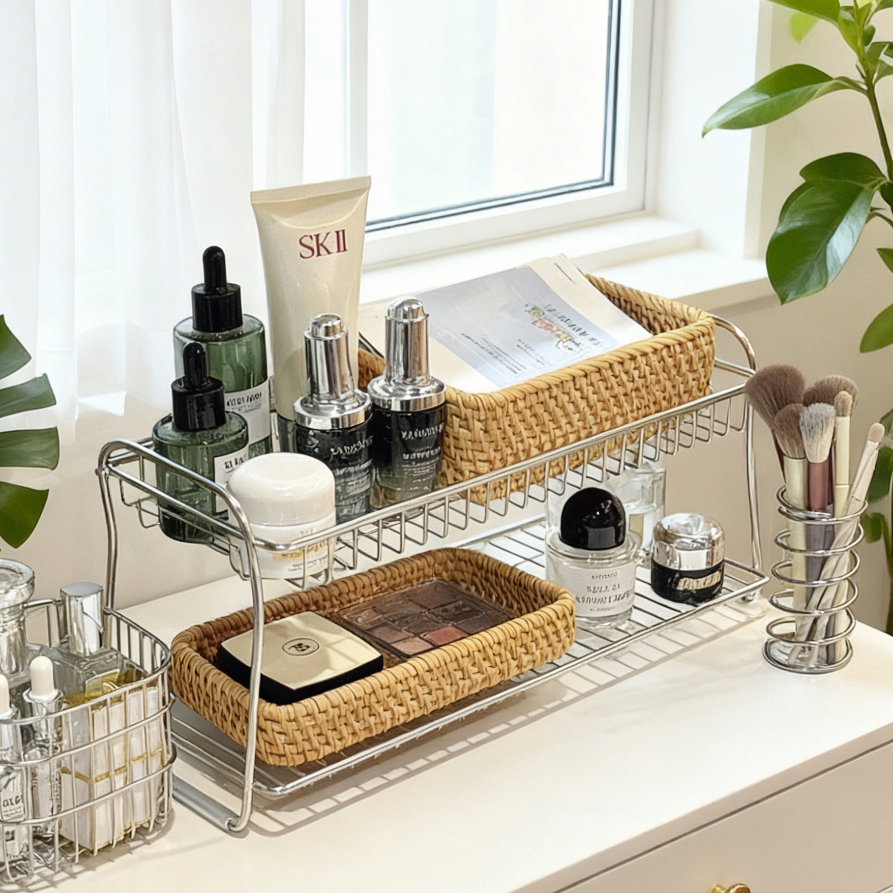 不锈钢洗漱台置物架浴室洗手台面梳妆卫生间多层护肤化妆品收纳架