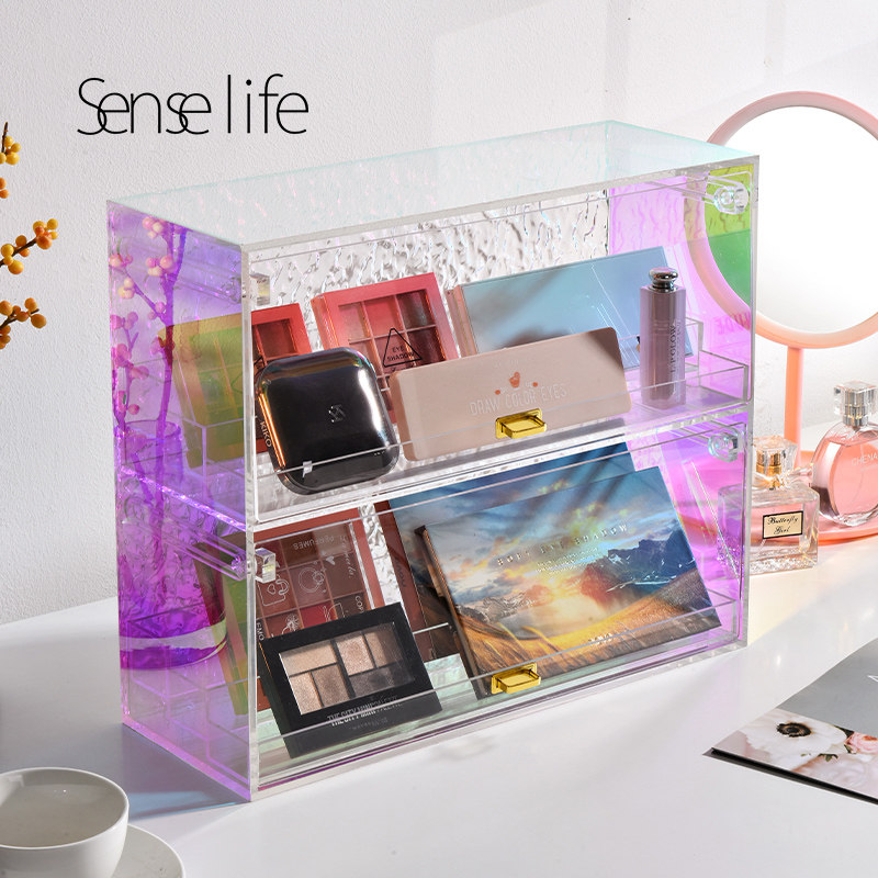 网红梳妆台化妆品收纳盒桌面防尘口红眼影盘香水置物架护肤品收纳