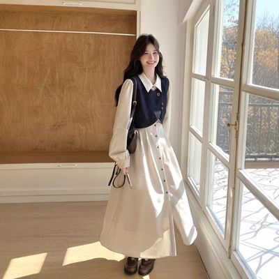 法式气质穿搭牛仔马甲连衣裙套装女2026秋季新款衬衫裙超火两件套