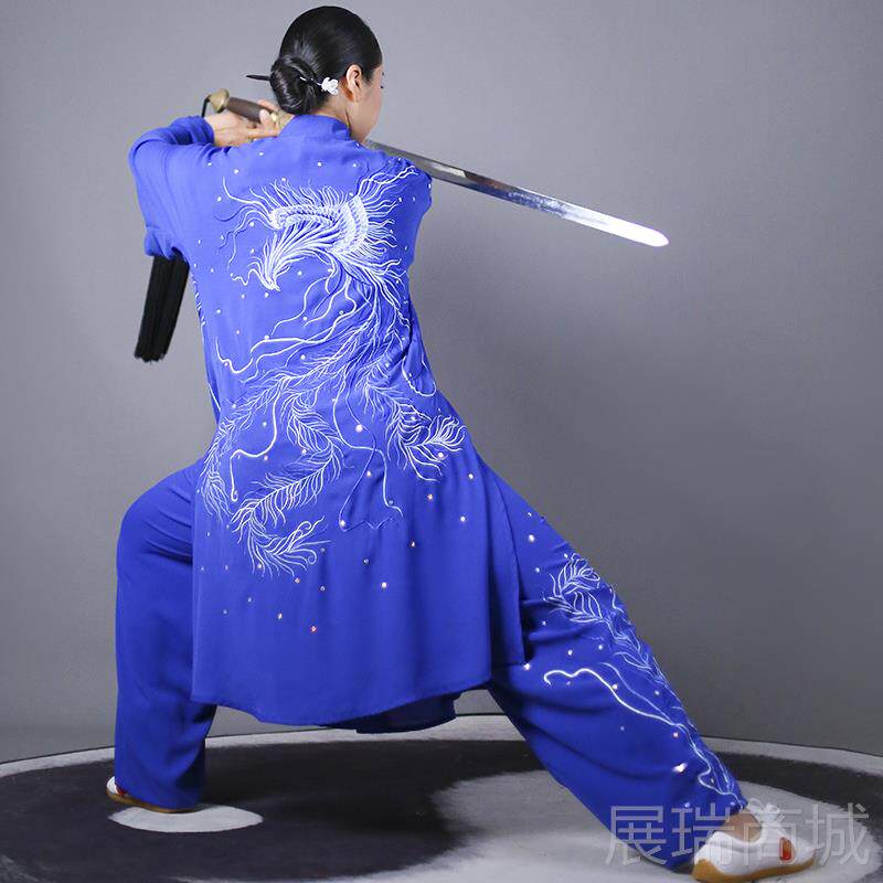 高档马蕾太极春夏新款中长服款刺绣太极拳凤男比女团队赛表演服凰