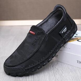 高档老北京布鞋男薄软绒棉保鞋暖防滑底爸爸鞋一脚蹬冬季大码二老