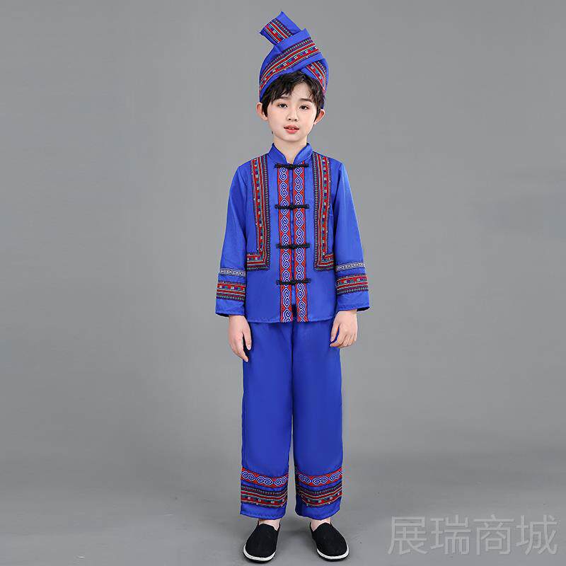 高档广西月三儿童族民族服男壮族服饰苗男童瑶族演出服装棉装布衣