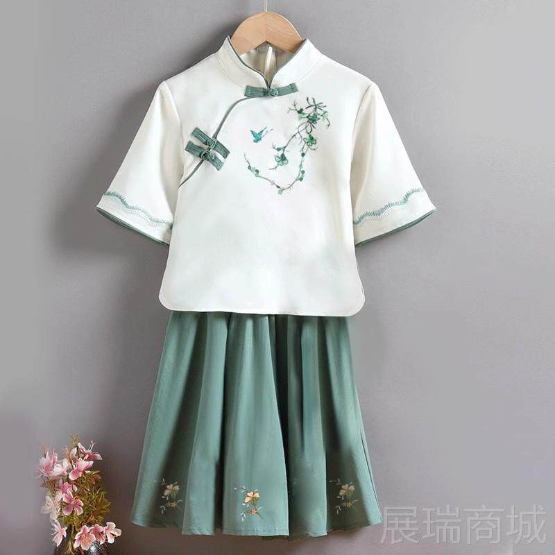 高档童汉服服仙女女梅花刺绣孩中国风古装民国风旗袍唐装古筝演出