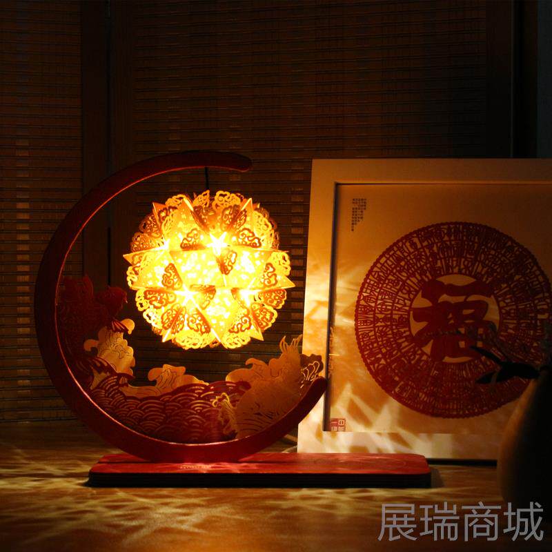 高档新了故宫鲤纸雕灯手锦工IY创意折纸灯小夜灯上情人节女生D日