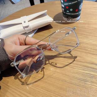 高档防蓝光辐射红眼镜女网颜同款素复古双梁方框平光镜男潮韩版眼