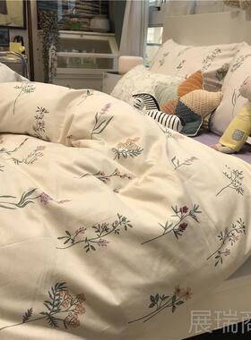 高档ins紫色.美式园风小碎花床四件套全棉田纯棉上被套1.5m18米三
