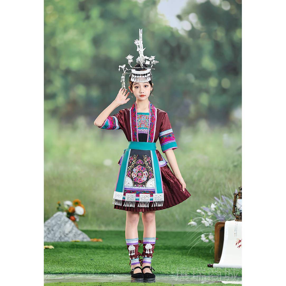 高档侗族服装女贵州少台数民族服饰童苗寨旅拍儿摄影短舞演出套裙